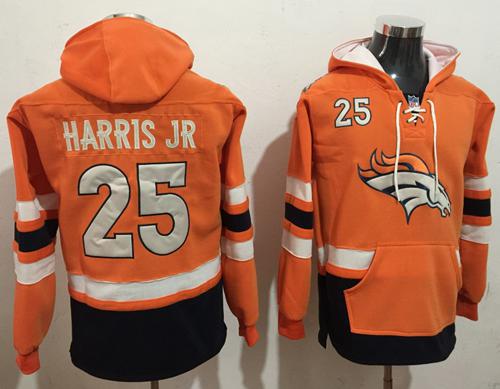 Nike Broncos #25 Chris Harris Jr Orange/Navy Blue Name & Number Pullover NFL Hoodie
